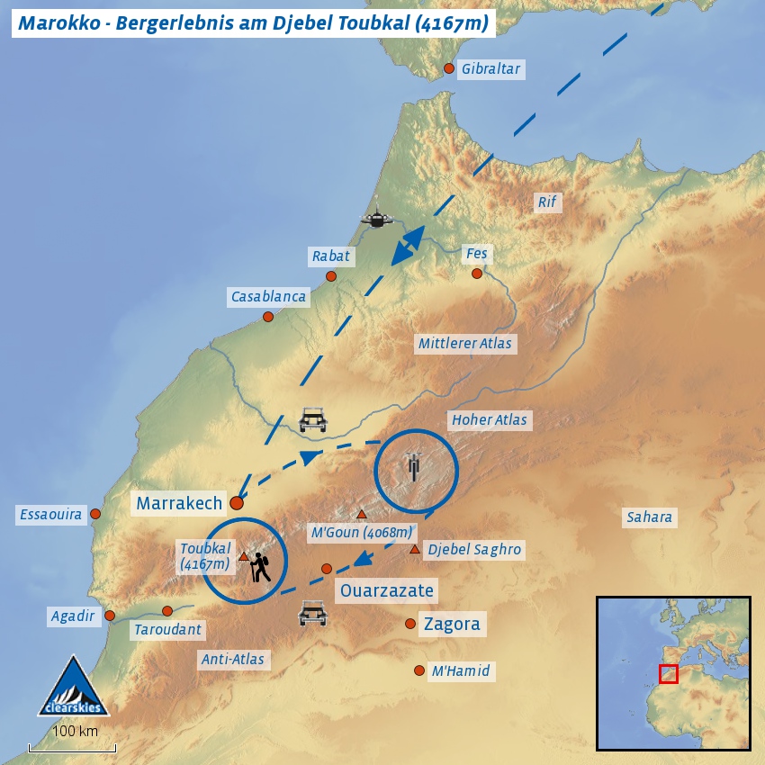 Übersichtskarte der Reise Marokko Bike & Hike