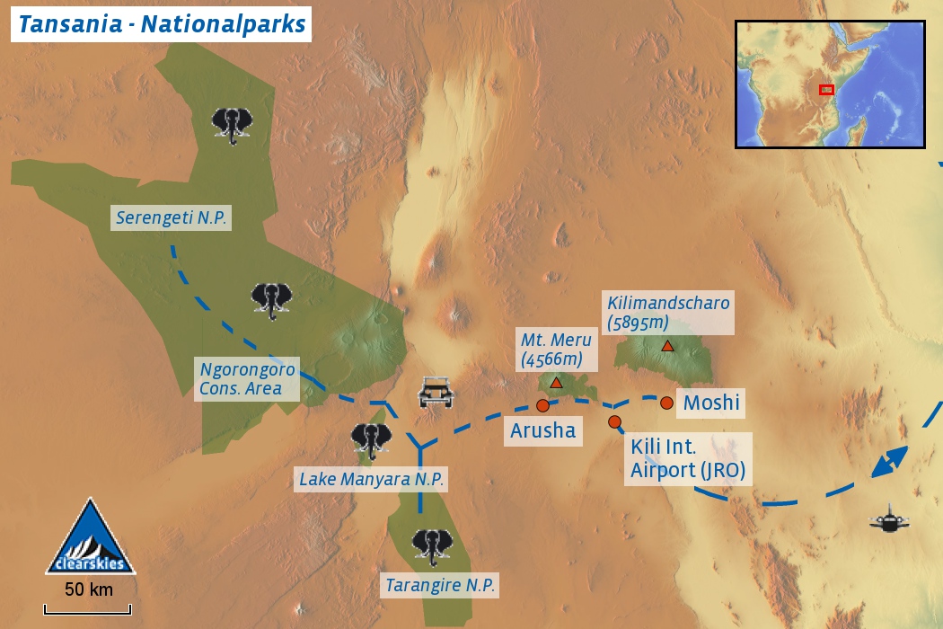 safari tansania karte